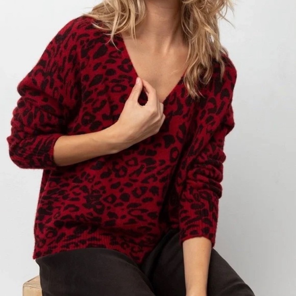 🥳HP🥳 Rails Gracie Red Leopard Print V-neck Sweater - Picture 4 of 10